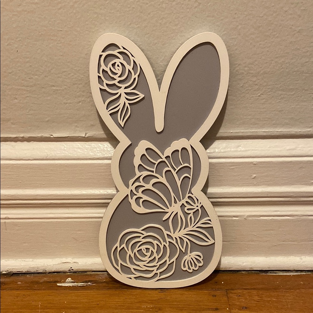 Floral Bunny Wall Decor in Dusty Lavender & Cream